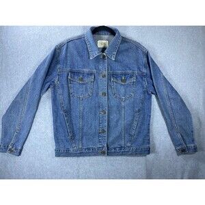 Live Forever Trucker Jacket Men's Medium Blue Denim Pockets Collared Long Sleeve